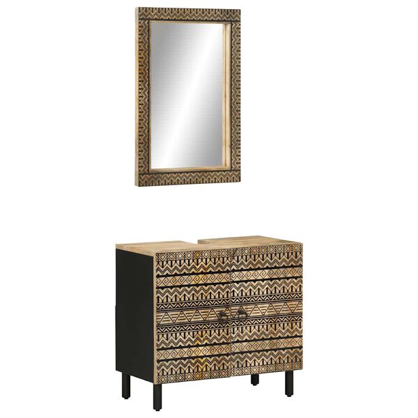 vidaXL 2 pcs conj. m&oacute;veis p/ casa de banho madeira mangueira maci&ccedil;a