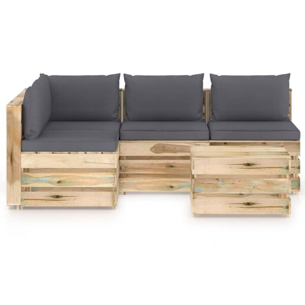vidaXL 5 pcs conj. lounge jardim c/ almofad&otilde;es madeira impreg. verde
