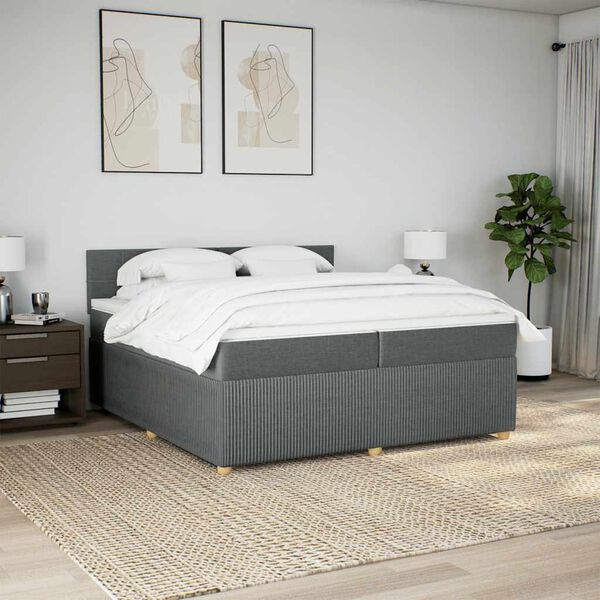vidaXL Cama com molas/colch&atilde;o 200x200 cm tecido cinzento-escuro