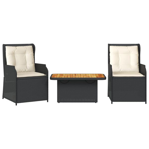 vidaXL 3 pcs conjunto lounge de jardim c/ almofad&otilde;es vime PE preto