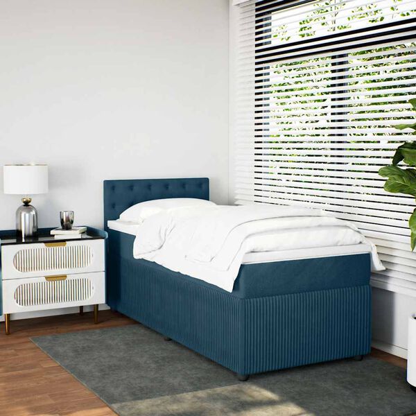 vidaXL Cama boxspring com colch&atilde;o 90x190 cm veludo azul