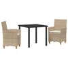 vidaXL Conjunto de Jantar para Jardim 3 unid. Bege vime PE