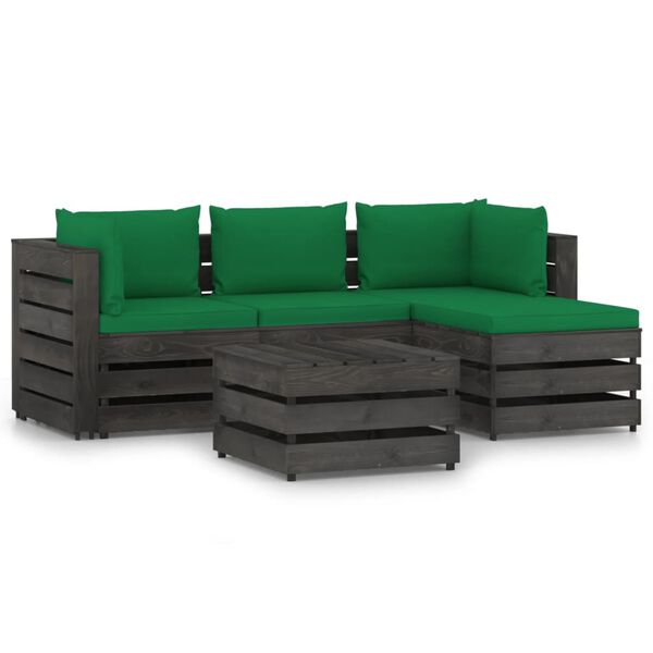 vidaXL 5 pcs conj. lounge jardim + almofad&otilde;es madeira impreg. cinzento