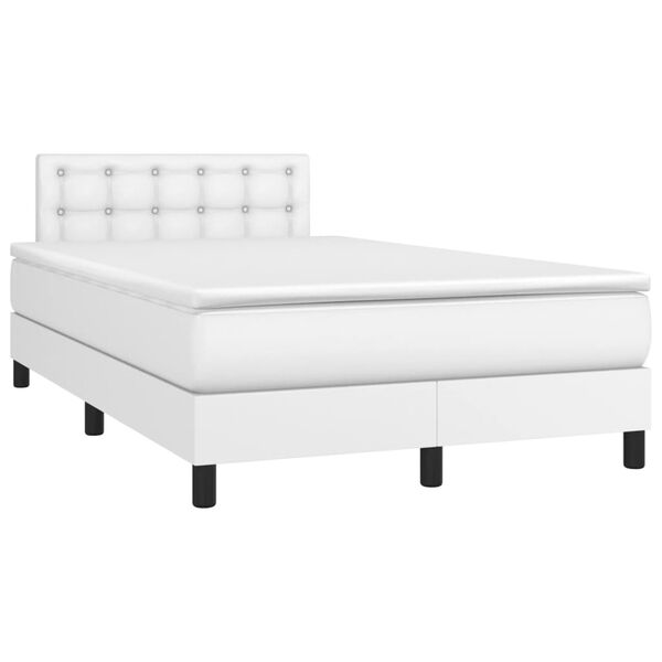 vidaXL Cama box spring c/colchão/LED 120x200cm couro artificial branco