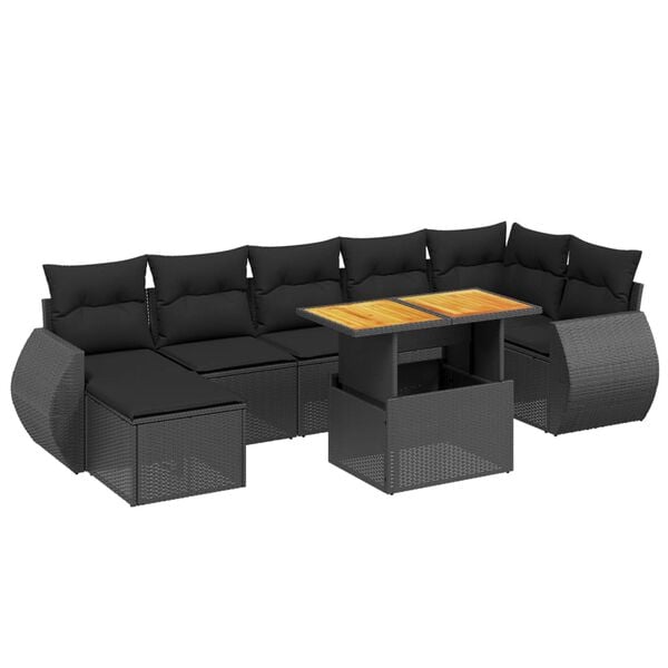 vidaXL 8 pcs conjunto sof&aacute;s de jardim com almofad&otilde;es vime PE preto