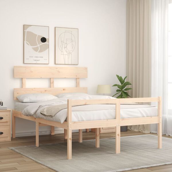 vidaXL Cama para idosos com cabeceira 140x190 cm madeira maci&ccedil;a