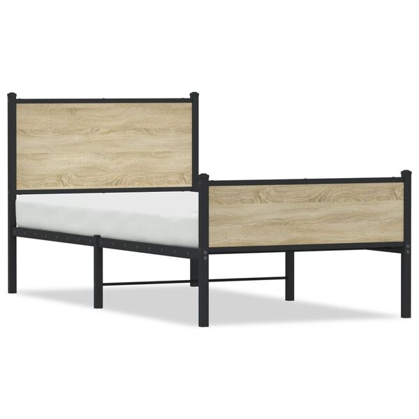 vidaXL Estrutura de cama sem colch&atilde;o 100x190 cm metal carvalho sonoma