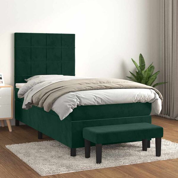 vidaXL Cama com molas/colch&atilde;o 80x200 cm veludo verde-escuro