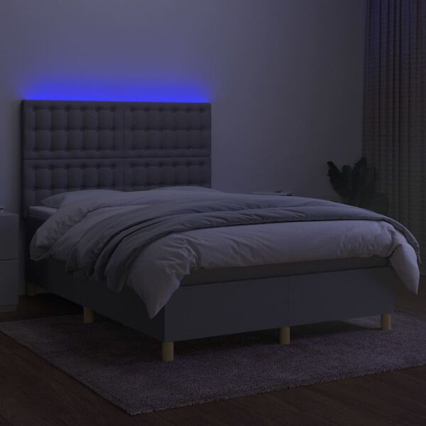 vidaXL Cama box spring c/ colch&atilde;o e LED 140x200 cm tecido cinza-claro