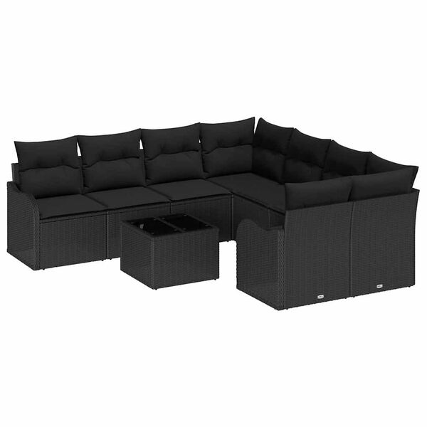 vidaXL Conjunto de Sof&aacute; de Jardim com almofada 9 pcs Preto