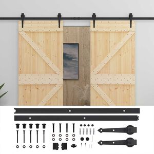 vidaXL Porta Deslizante 2 pcs Natural e Preto Madeira de Pinho Maci&ccedil;a