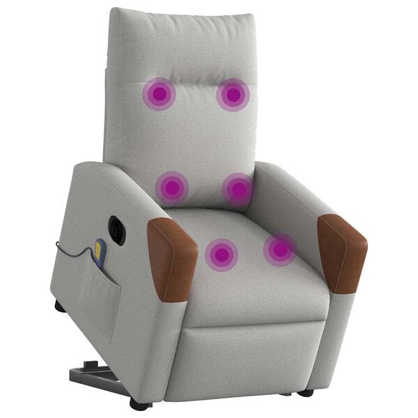 vidaXL Poltrona elétrica elevatória massagens tecido cinzento-nublado