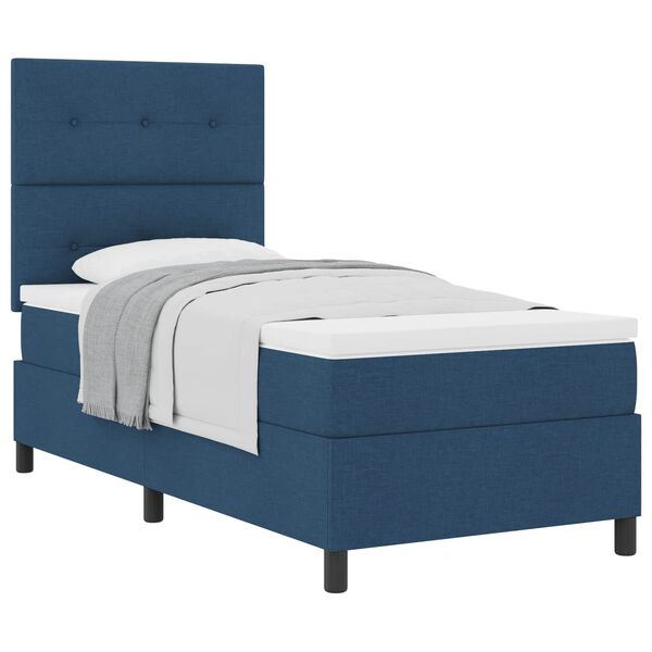 vidaXL Cama Box com colch&atilde;o com cabeceira Azul 100 x 200 cm tecido
