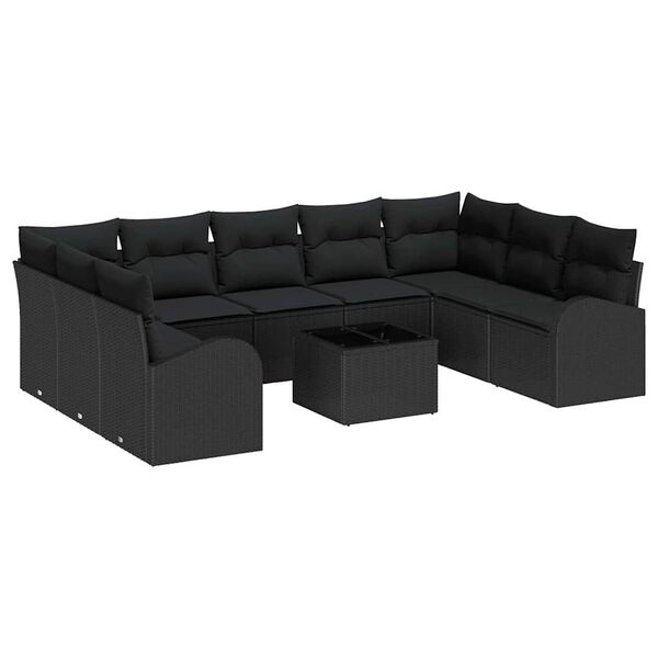 vidaXL Conjunto de Sof&aacute;s 10 pcs Preto Rattan de Polipropileno