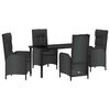 vidaXL Conjunto de Jantar para Jardim com almofada 5 pcs Preto vime PE