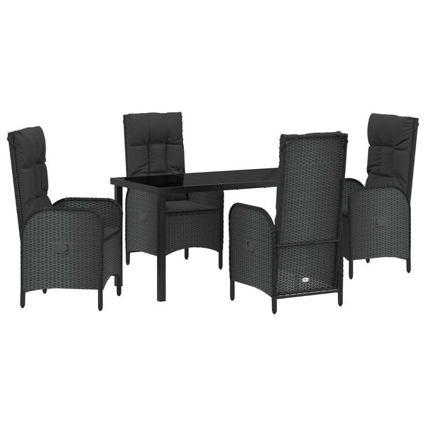 vidaXL Conjunto de Jantar para Jardim com almofada 5 pcs Preto vime PE