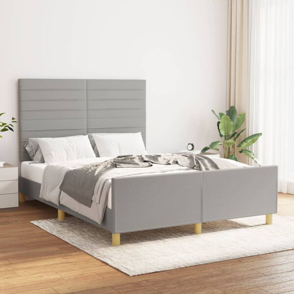 vidaXL Estrutura de cama sem colch&atilde;o 140x190 cm tecido cinzento-claro