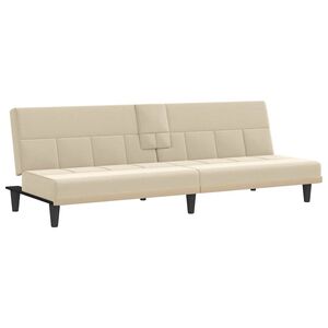 vidaXL Sof&aacute;-cama com suportes para copos tecido cor creme
