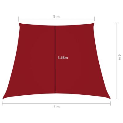 vidaXL Para-sol estilo vela tecido oxford trapézio 3/5x4 m vermelho