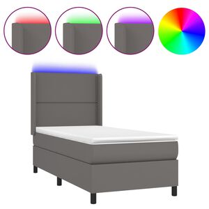 vidaXL Cama box spring c/ colch&atilde;o/LED 90x200 cm couro artificial cinza