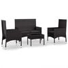 vidaXL 4 pcs conjunto lounge de jardim c/ almofad&otilde;es vime PE preto