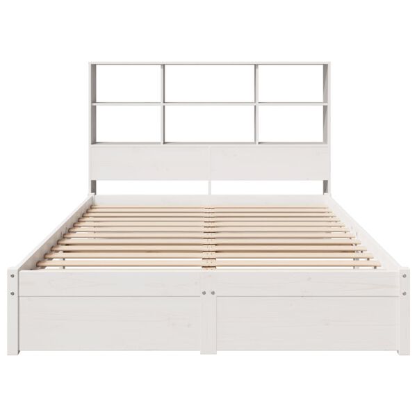 vidaXL Cama com estante sem colch&atilde;o 160x200 cm pinho maci&ccedil;o branco