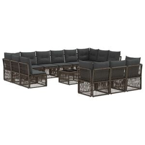 vidaXL Conjunto de Sof&aacute; de Jardim 14 unid. Cinzento vime PE