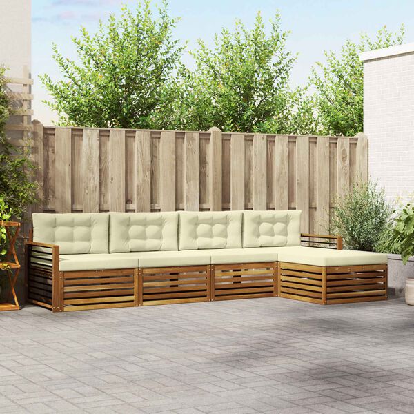 vidaXL Conjunto de Sof&aacute;s para Exterior 5 pcs Natural e Creme