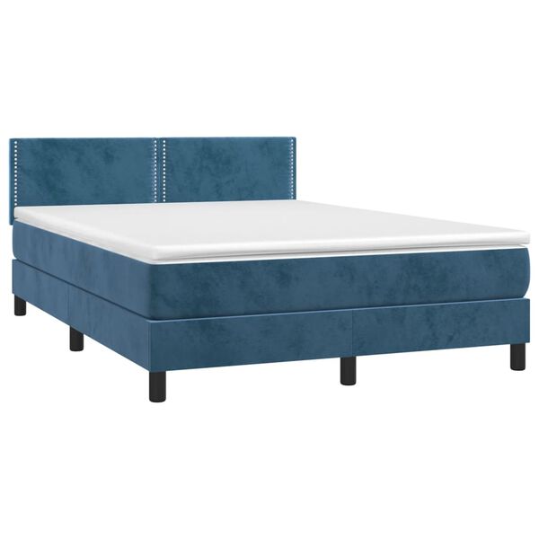vidaXL Cama box spring c/ colch&atilde;o/LED 140x200 cm veludo azul-escuro