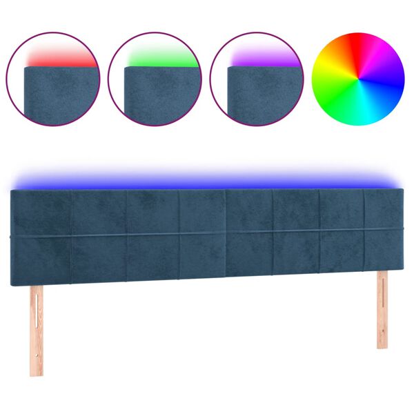 vidaXL Cabeceira de cama c/ luzes LED veludo 160x5x78/88cm azul-escuro