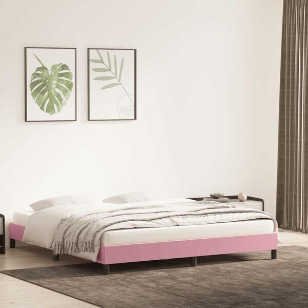 vidaXL Estrutura de cama sem colch&atilde;o 180x220 cm veludo rosa