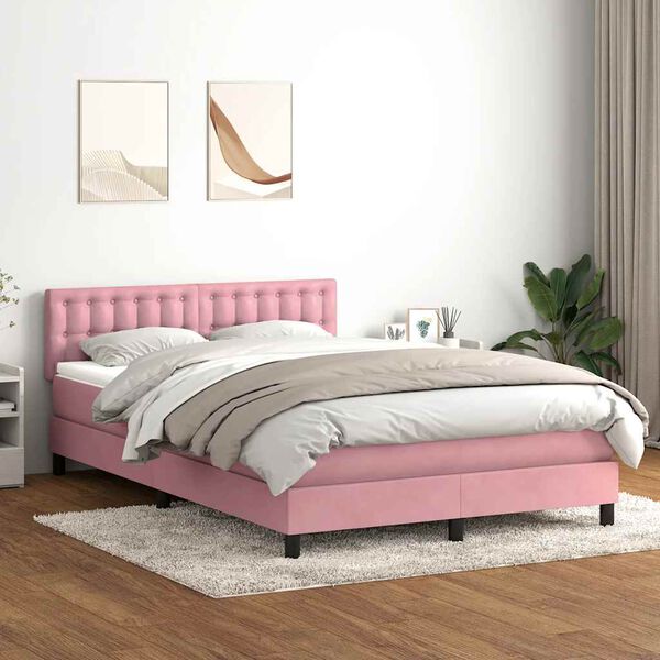 vidaXL Cama box spring com colch&atilde;o 160x210 cm veludo rosa