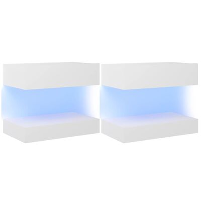 vidaXL Mesas de cabeceira c/ LEDs 2 pcs 60x35 cm deriv. madeira branco
