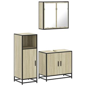 vidaXL 3 pcs conj. m&oacute;veis casa banho derivados madeira carvalho sonoma