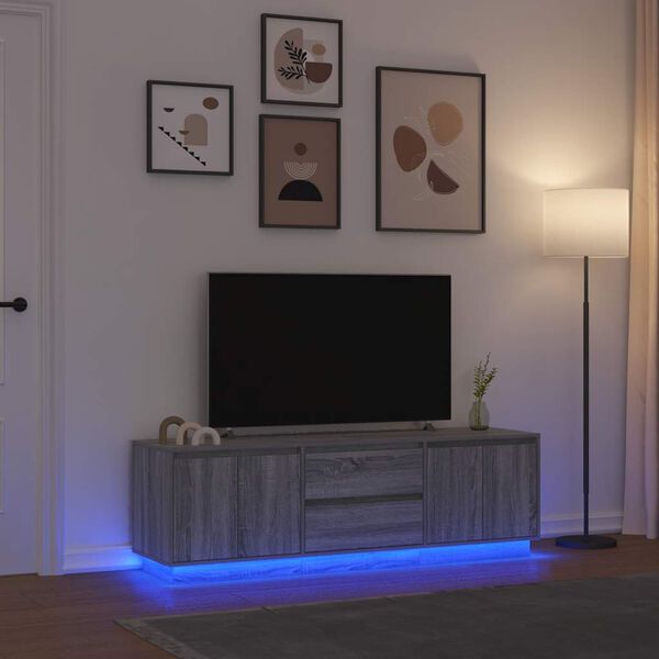 vidaXL M&oacute;vel de TV com luzes LED 160,5x41x50 cm cinzento sonoma