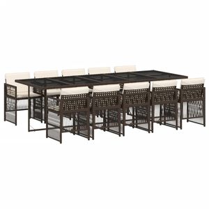 vidaXL 11 pcs conjunto jantar p/ jardim c/ almofad&otilde;es vime PE castanho