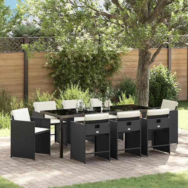 vidaXL Conjunto de Jantar para Jardim 9 pcs Preto vime PE
