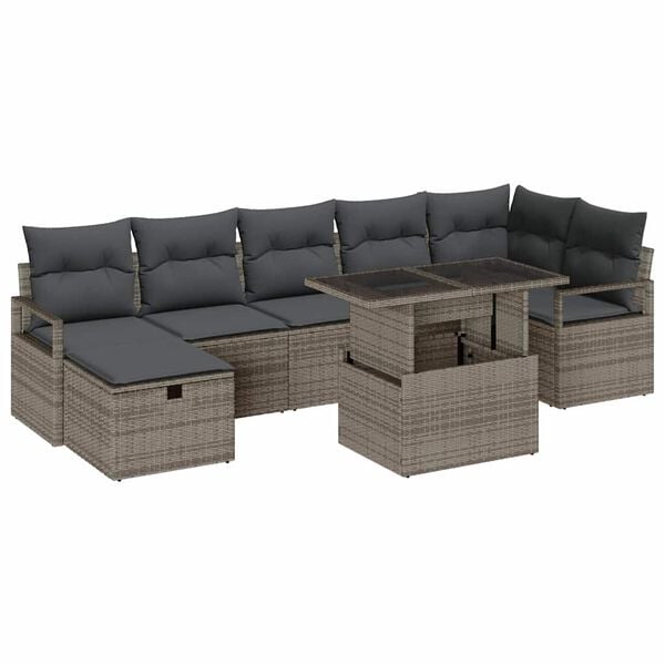 vidaXL Conjunto de Sof&aacute; de Jardim 8 pcs Cinzeto Rattan Sint&eacute;tico
