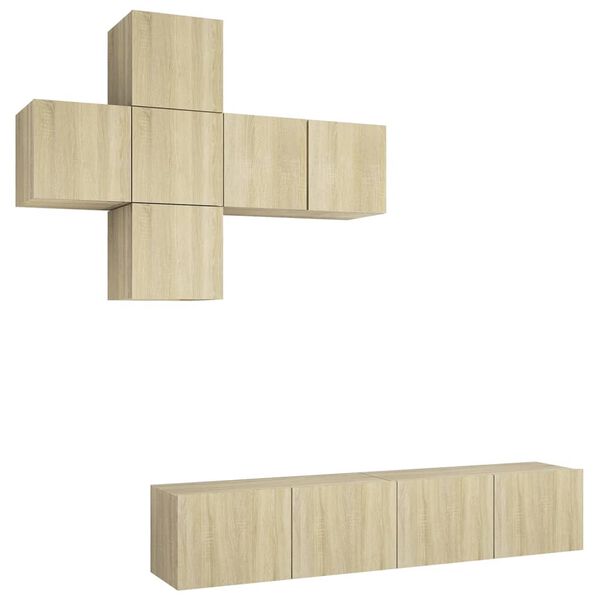 vidaXL 7pcs conjunto de m&oacute;veis de TV derivados madeira carvalho sonoma