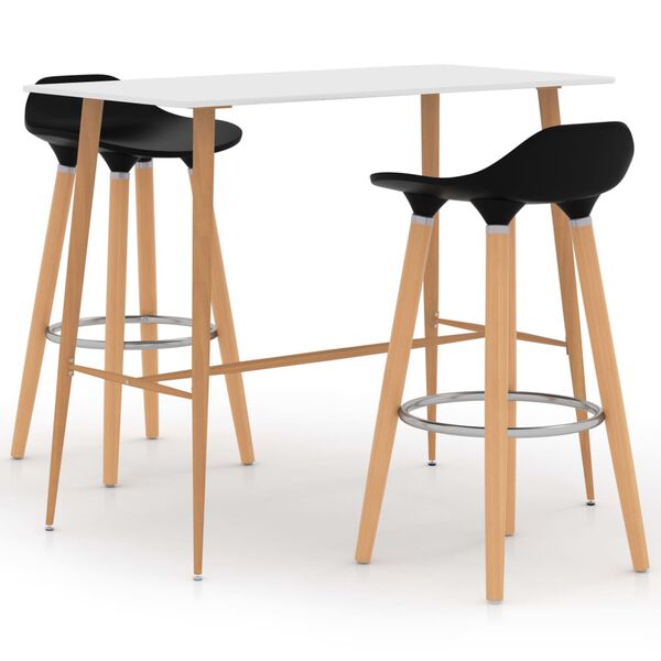 vidaXL 3 pcs conjunto de bar preto e branco