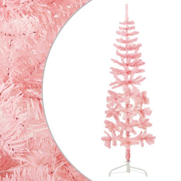 vidaXL Meia árvore de Natal fina com suporte 180 cm rosa