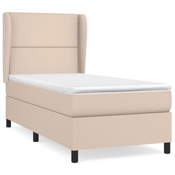vidaXL Cama com molas/colch&atilde;o 90x200 cm couro artificial cappuccino