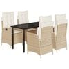 vidaXL 5 pcs conjunto de jantar p/ jardim com almofad&otilde;es vime PE bege