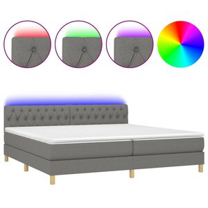 vidaXL Cama box spring c/ colch&atilde;o e LED 200x200 cm tecido cinza-escuro