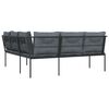 vidaXL Sofá de jardim c/ almofadões formato de L aço/textilene preto