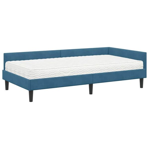 vidaXL Estrutura de Cama de Canto com Colch&atilde;o Outros 2 pcs Azul Veludo