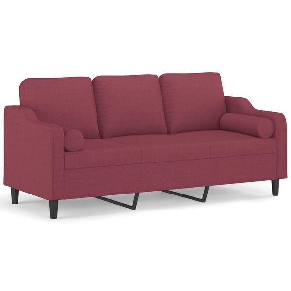 vidaXL Sof&aacute; 3 lug. + almofadas decorativas 180cm tecido vermelho tinto