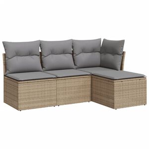 vidaXL 4 pcs conjunto de sof&aacute;s para jardim c/ almofad&otilde;es vime PE bege