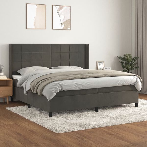 vidaXL Cama com molas/colch&atilde;o 200x200 cm veludo cinzento-escuro