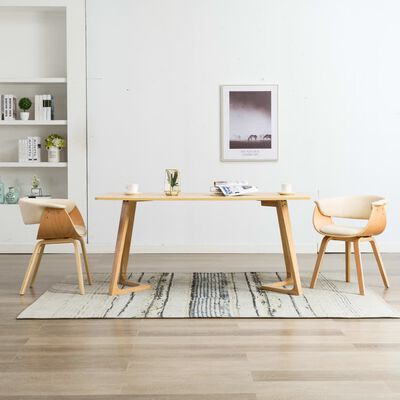 vidaXL Cadeiras jantar 2 pcs madeira curvada e couro artificial creme